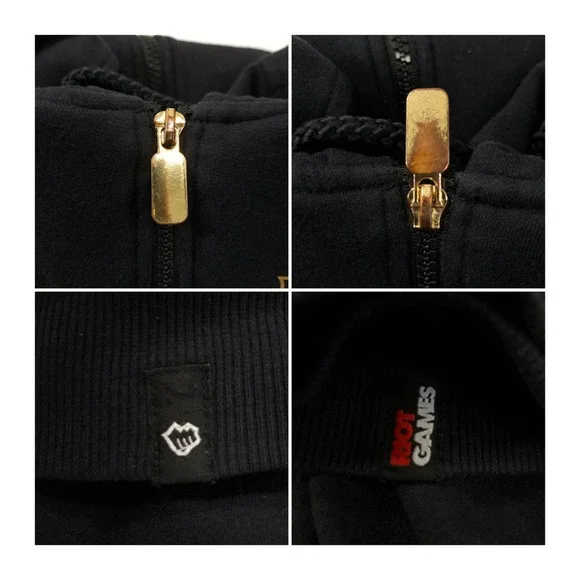 League Of Legends Riot Games Men's Zip Up Hoodie Size M Black With Gold Letters - Picture 6 of 8